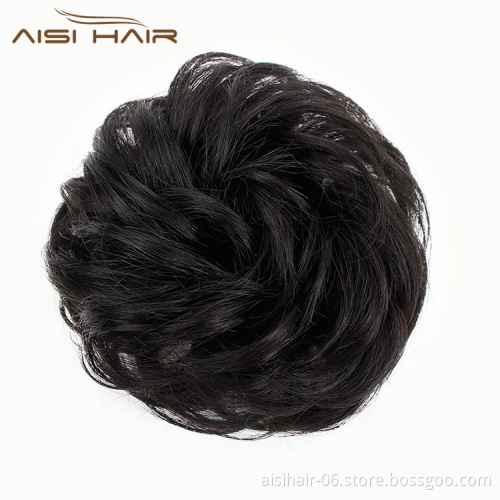 Aisi Hair Brazilian Human Hair Curly Black Chignon Bun Elastic Rope Rubber Band Hairpiece Clip In Extension For Black Women